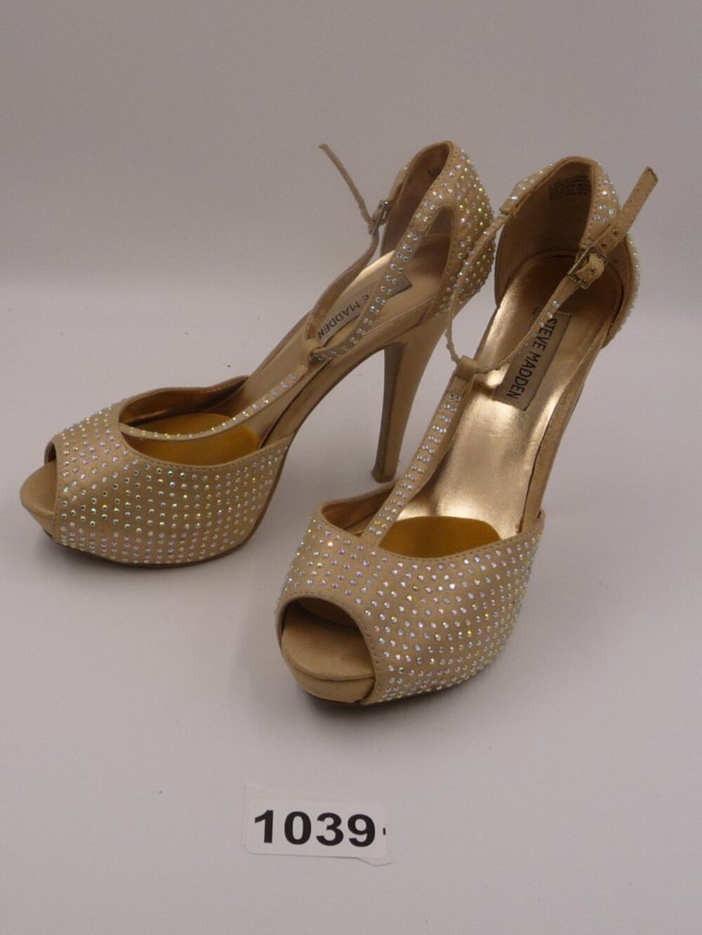 Steve Madden Gold Rhinestone Peep Toe Platform Heels Size 8.5M